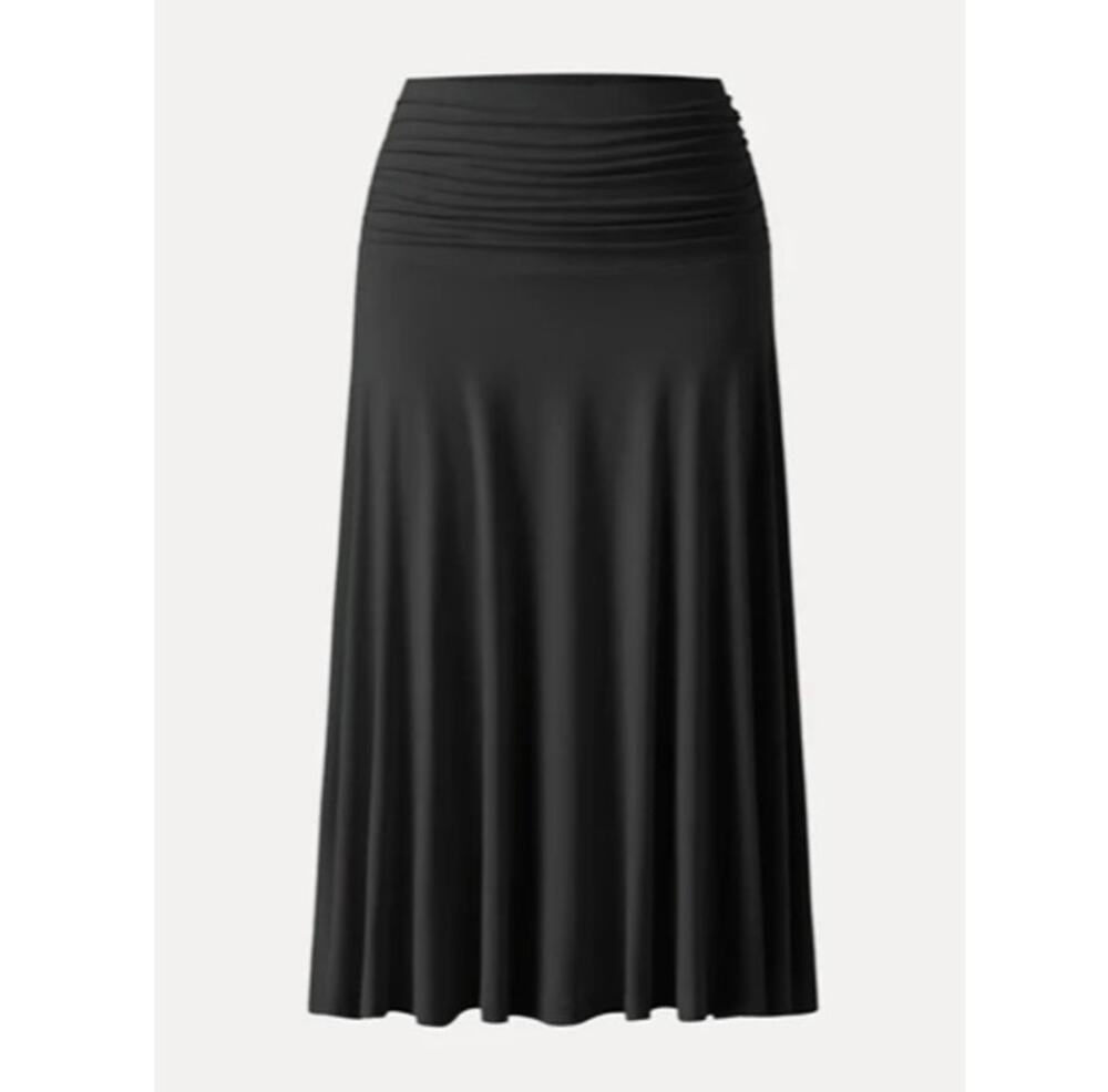 OGL Midi Skirt Eco-SkinKiss Flowy Side Ruched Black Size Small NEW